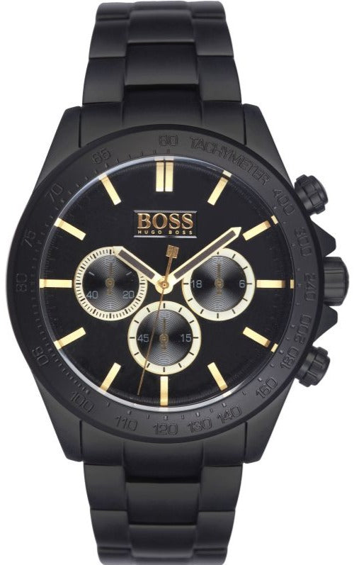 Hugo Boss Ikon Chronograph Black Dial Black Steel Strap Watch for Men - 1513278