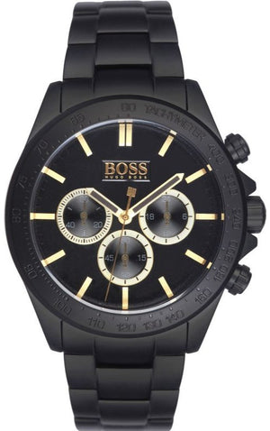 Hugo Boss Ikon Chronograph Black Dial Black Steel Strap Watch for Men - 1513278