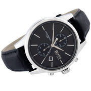 Hugo Boss Jet Chronograph Black Dial Black Leather Strap Watch for Men - 1513279