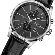 Hugo Boss Jet Chronograph Black Dial Black Leather Strap Watch for Men - 1513279