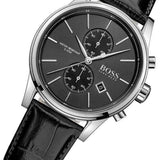 Hugo Boss Jet Chronograph Black Dial Black Leather Strap Watch for Men - 1513279