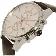 Hugo Boss Jet Chronograph Silver Dial Brown Leather Strap Watch for Men - 1513280