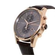 Hugo Boss Jet Chronograph Grey Dial Brown Leather Strap Watch for Men - 1513281