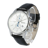 Hugo Boss Jet Chronograph White Dial Black Leather Strap Watch for Men - 1513282