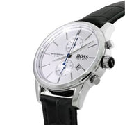 Hugo Boss Jet Chronograph White Dial Black Leather Strap Watch for Men - 1513282