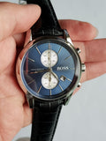 Hugo Boss Jet Chronograph Blue Dial Black Leather Strap Watch for Men - 1513283