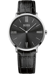 Hugo Boss Jackson Black Dial Black Leather Strap Watch for Men - 1513369