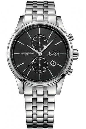 Hugo Boss Jet Chronograph Black Dial Silver Steel Strap Watch for Men - 1513383