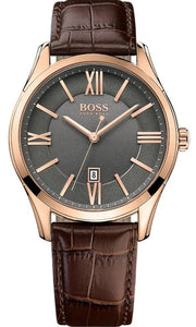 Hugo Boss Ambassador Grey Dial Brown Leather Strap Watch for Men - 1513387