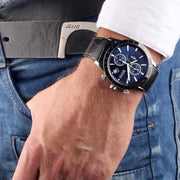 Hugo Boss Rafale Chronograph Blue Dial Black Leather Strap Watch For Men - 1513391