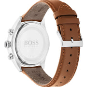 Hugo Boss Grand Prix Chronograph White Dial Brown Leather Strap Watch for Men - 1513475