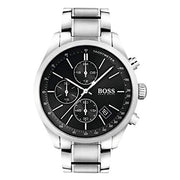 Hugo Boss Grand Prix Chronograph Black Dial Silver Steel Strap Watch for Men - 1513477