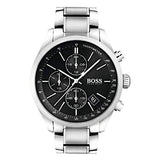 Hugo Boss Grand Prix Chronograph Black Dial Silver Steel Strap Watch for Men - 1513477