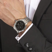 Hugo Boss Grand Prix Chronograph Black Dial Silver Steel Strap Watch for Men - 1513477