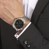 Hugo Boss Grand Prix Chronograph Black Dial Silver Steel Strap Watch for Men - 1513477