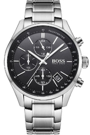 Hugo Boss Grand Prix Chronograph Black Dial Silver Steel Strap Watch for Men - 1513477