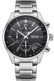 Hugo Boss Grand Prix Chronograph Black Dial Silver Steel Strap Watch for Men - 1513477