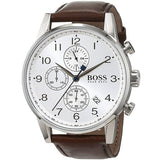 Hugo Boss Navigator Chronograph White Dial Brown Leather Strap Watch for Men - 1513495