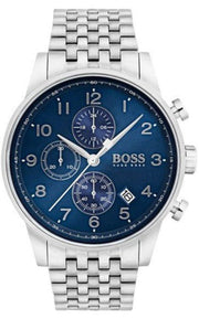 Hugo Boss Navigator Chronograph Blue Dial Silver Steel Strap Watch for Men - 1513498