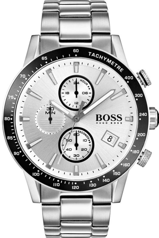 Hugo Boss Rafale Competitive Sport Chronograph Silver Dial Silver Steel Strap Watch for Men - 1513511