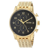 Hugo Boss Navigator Chronograph Black Dial Gold Steel Strap Watch for Men - 1513531