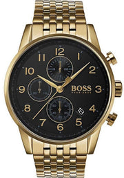 Hugo Boss Navigator Chronograph Black Dial Gold Steel Strap Watch for Men - 1513531