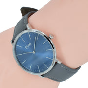 Hugo Boss Horizon Blue Dial Grey Leather Strap Watch for Men - 1513539