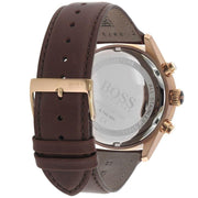 Hugo Boss Grand Prix Chronograph Blue Dial Brown Leather Strap Watch for Men - 1513604