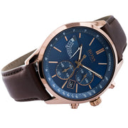 Hugo Boss Grand Prix Chronograph Blue Dial Brown Leather Strap Watch for Men - 1513604