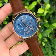 Hugo Boss Grand Prix Chronograph Blue Dial Brown Leather Strap Watch for Men - 1513604