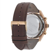 Hugo Boss Grand Prix Chronograph Brown Dial Brown Leather Strap Watch for Men - 1513605