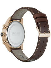 Hugo Boss Grand Prix Chronograph Brown Dial Brown Leather Strap Watch for Men - 1513605