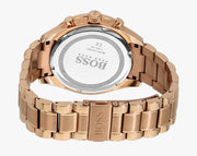 Hugo Boss Trophy Chronograph Grey Dial Rose Gold Steel Strap Watch for Men - 1513632