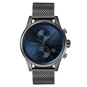Hugo Boss Jet Chrongraph Blue Dial Gunmetal Grey Mesh Bracelet Watch for Men  - 1513677
