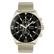 Hugo Boss Ocean Edition Chronograph Black Dial Gold Mesh Bracelet Watch for Men - 1513703