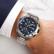 Hugo Boss Vela Diver Chronograph Blue Dial Silver Steel Strap Watch for Men - 1513775