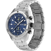 Hugo Boss Vela Diver Chronograph Blue Dial Silver Steel Strap Watch for Men - 1513775
