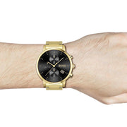 Hugo Boss Integrity Chronograph Black Dial Gold Steel Strap Watch for Men - 1513781