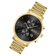 Hugo Boss Integrity Chronograph Black Dial Gold Steel Strap Watch for Men - 1513781