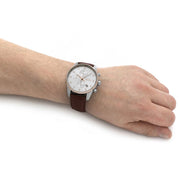 Hugo Boss Skymaster Chronograph White Dial Brown Leather Strap Watch for Men - 1513786