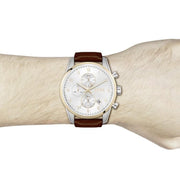 Hugo Boss Skymaster Chronograph White Dial Brown Leather Strap Watch for Men - 1513786