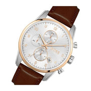 Hugo Boss Skymaster Chronograph White Dial Brown Leather Strap Watch for Men - 1513786