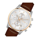 Hugo Boss Skymaster Chronograph White Dial Brown Leather Strap Watch for Men - 1513786