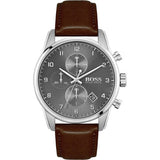 Hugo Boss Skymaster Chronograph Grey Dial Brown Leather Strap Watch for Men - 1513787