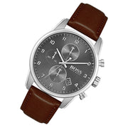 Hugo Boss Skymaster Chronograph Grey Dial Brown Leather Strap Watch for Men - 1513787