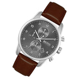 Hugo Boss Skymaster Chronograph Grey Dial Brown Leather Strap Watch for Men - 1513787