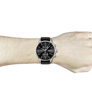 Hugo Boss Jet Chronograph Black Dial Black Leather Strap Watch for Men - 1513279