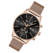 Hugo Boss Associate Chronograph Black Dial Rose Gold Mesh Bracelet Watch for Men - 1513806