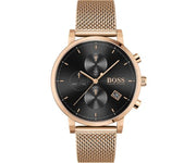 Hugo Boss Integrity Chronograph Black Dial Rose Gold Mesh Bracelet Watch for Men - 1513808