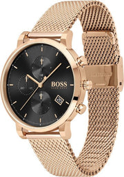 Hugo Boss Integrity Chronograph Black Dial Rose Gold Mesh Bracelet Watch for Men - 1513808
